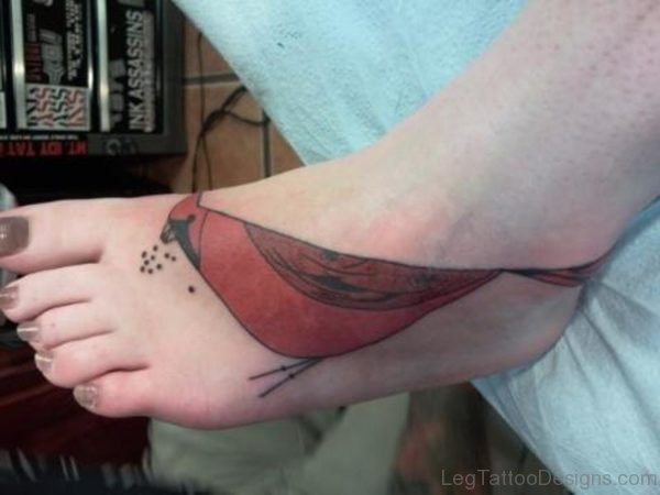 Red Bird Tattoo On Foot