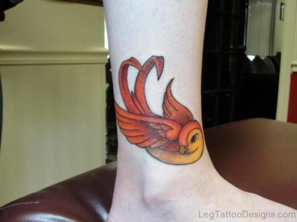 Red Bird Tattoo On Leg