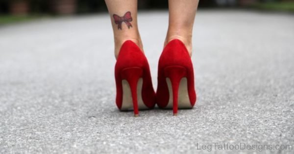 Red Bow Ankle Tattoo