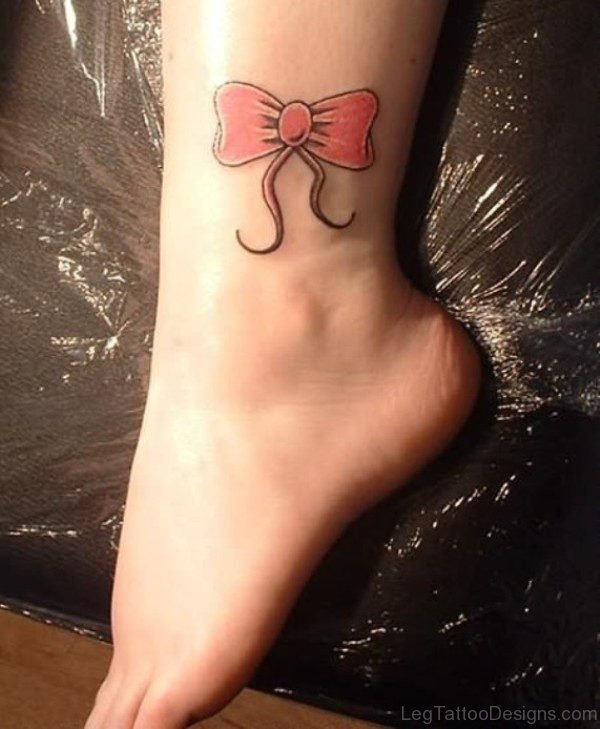 Red Bow Tattoo On Ankle