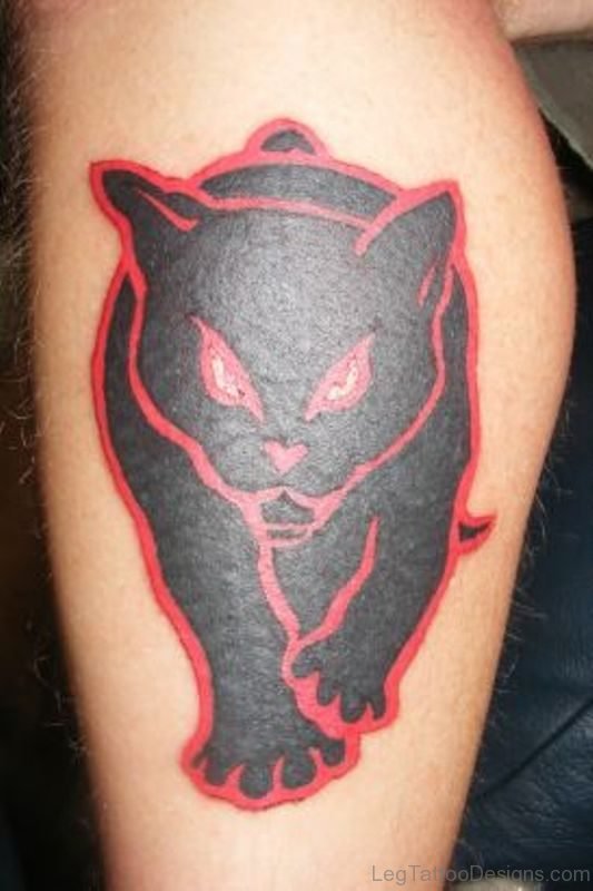 Red Cat Tattoo On Leg