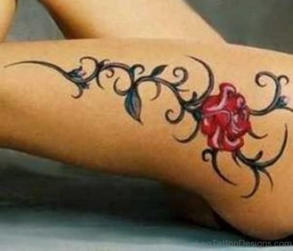 Red Flower And Tribal Tattoo