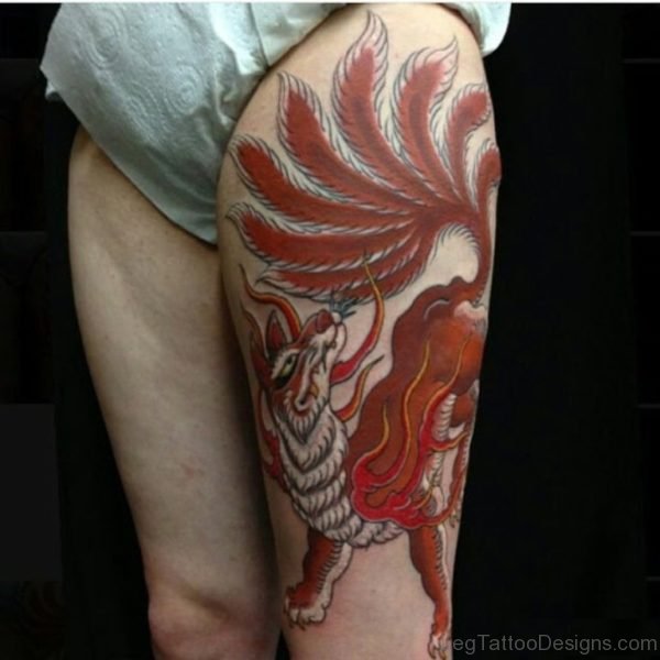 Red Fox Tattoo On Thigh
