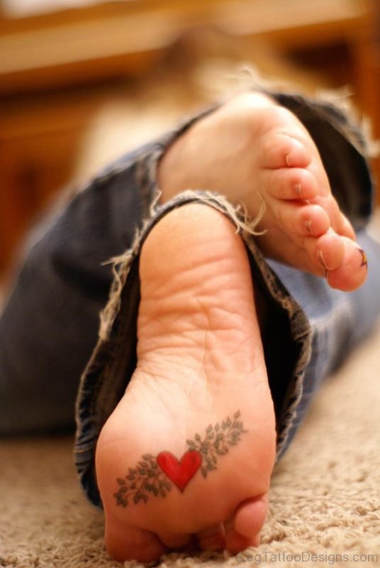 Red Heart Tattoo On Under Foot