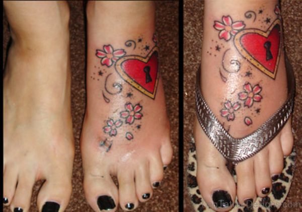 Red Lock And Heart Tattoo