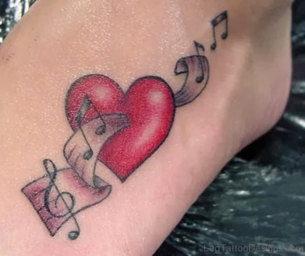Red Music Heart Tattoo
