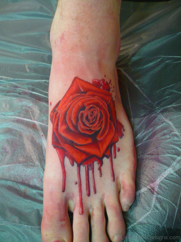 Red Rose Tattoo On Foot