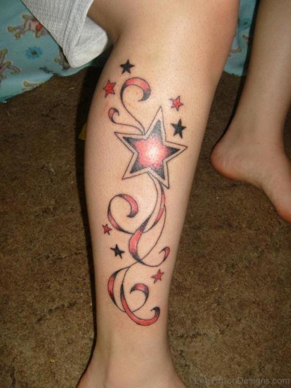 Red Star Tattoo On Leg