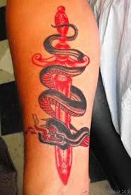 Red Sword And Snake Tattoo
