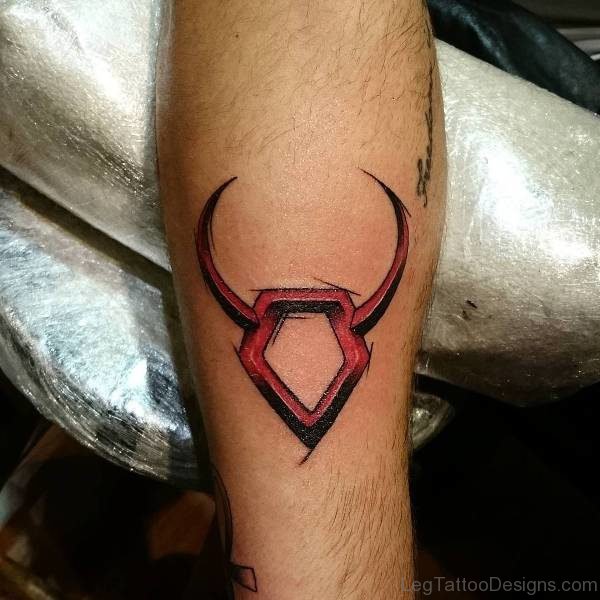 Red Taurus Tattoo on Leg