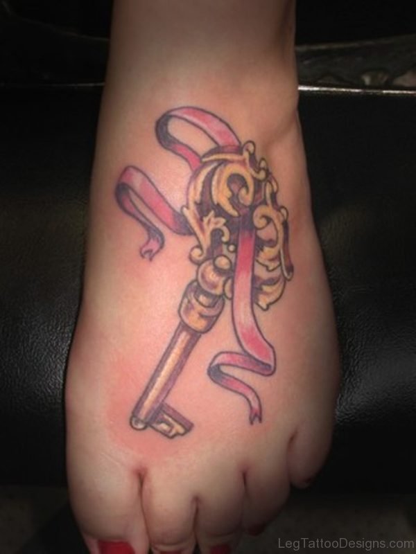 Ribbon And Key Tattoo