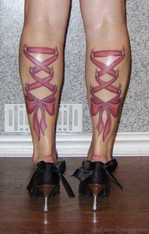Ripped Skin Bow Tattoo On Leg
