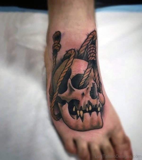 Rope And Skull Tattoo On Foot