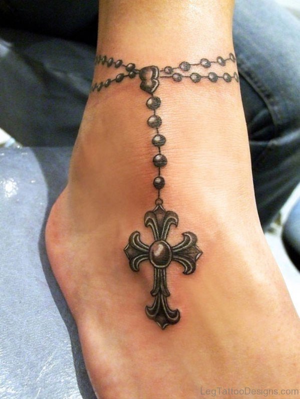 Rosary Tatttoo On Foot