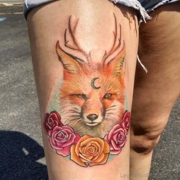 Rose Flowers And Fox Tattoo