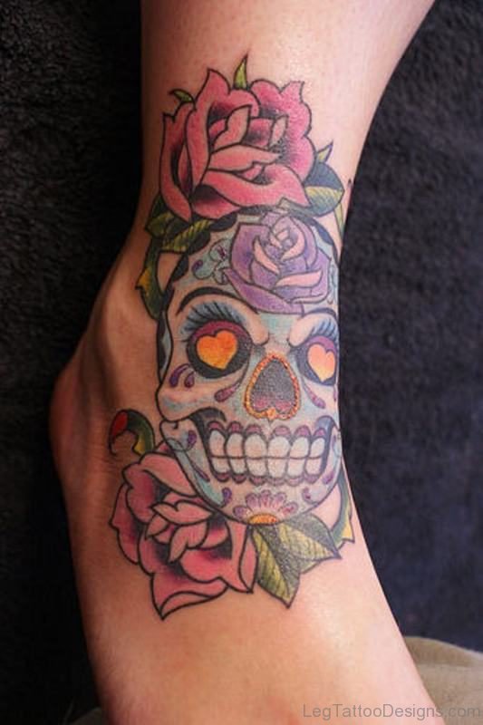 Rose Flowers And Skull Tattoo