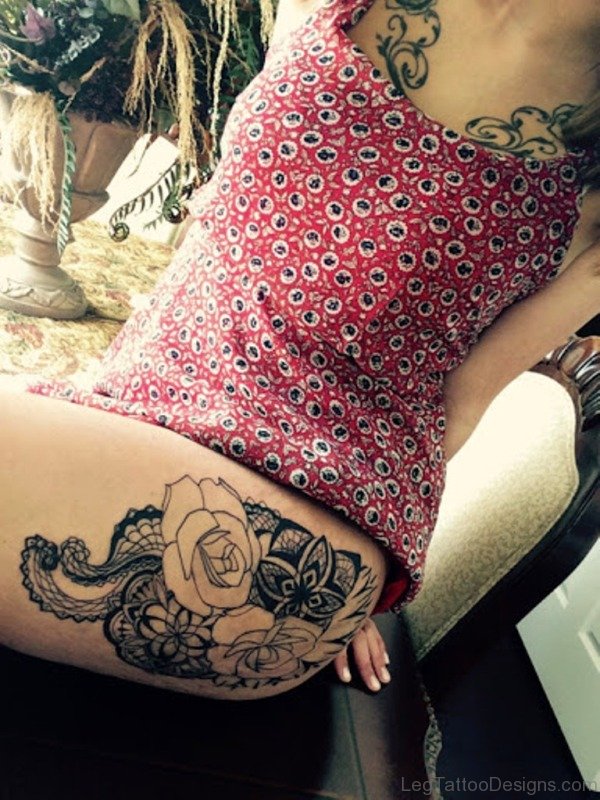 Rose Tattoo On Thigh 