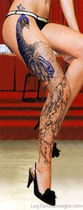 Royal Blue Peacock Tattoo