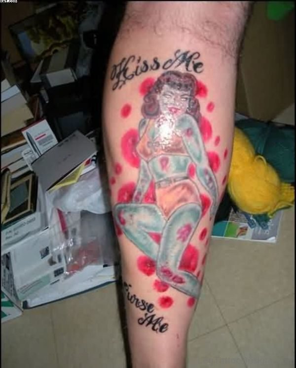 Shining Zombie Pin Up Girl Tattoo On Leg