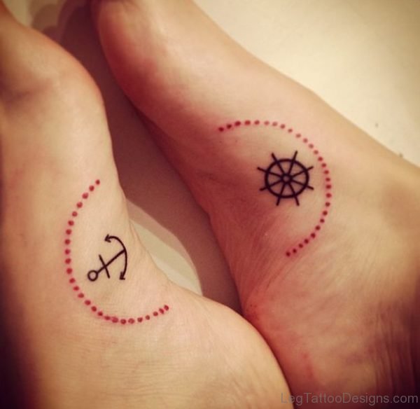 Ship Wheel And Anchor Tattoo On Foot