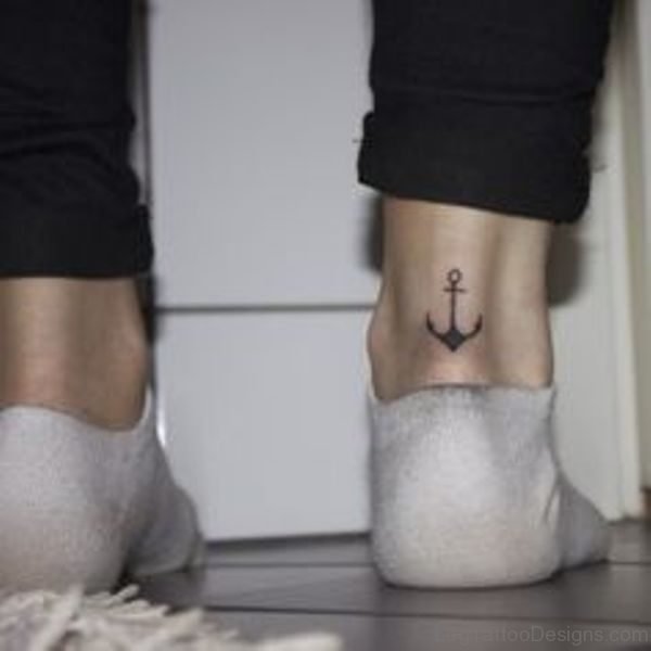 Simple Anchor Tattoo On Back Ankle