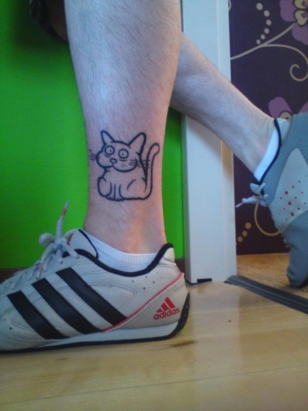 Simple Cat Tattoo On Leg
