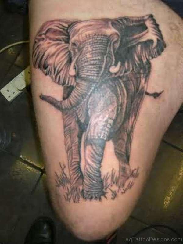 Simple Elephnat Tattoo On Thigh