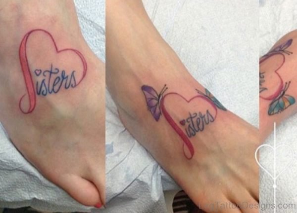 Sister Heart Tattoo On Foot