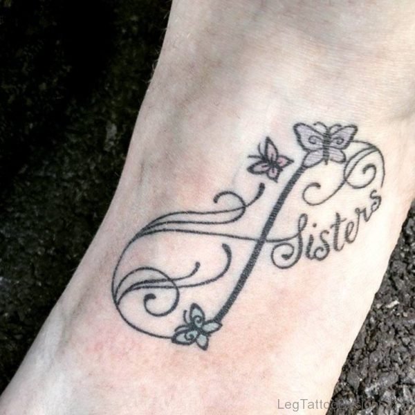 Sisters Infinity Tattoo On Left Foot