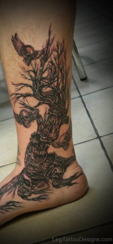 Skull And Tree Tattoo