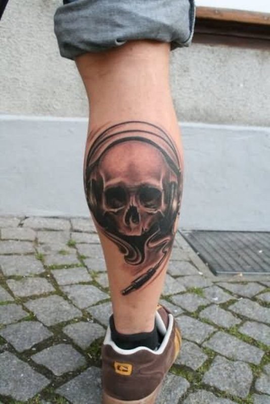 Skull Tattoo Design On Leg