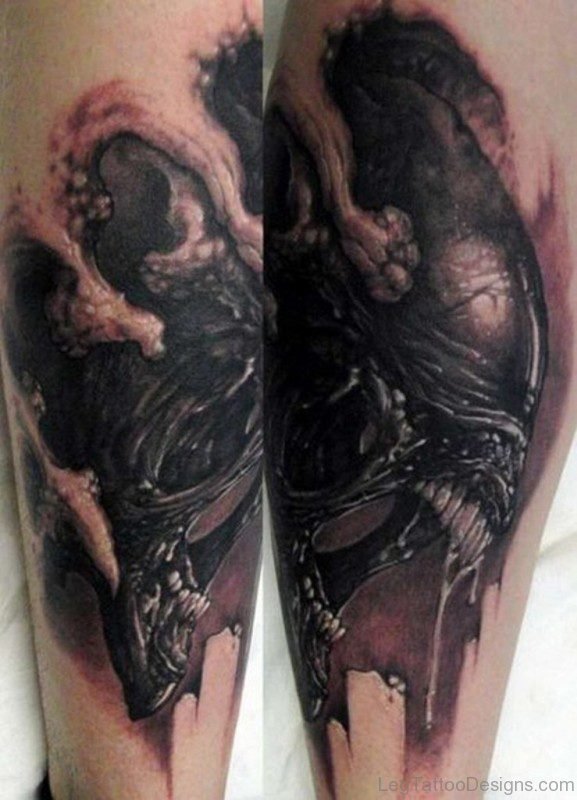 Skull Tattoo On Leg