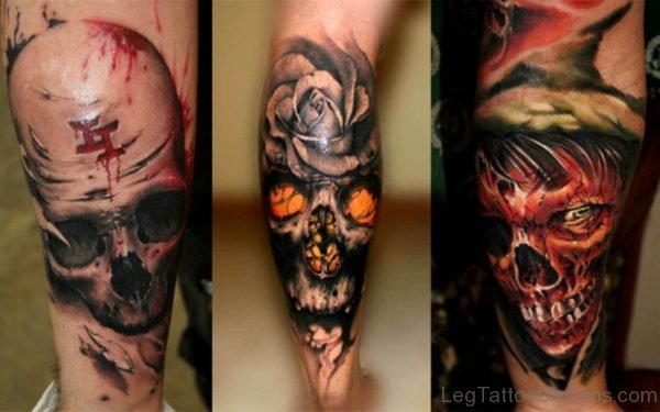 Skull Tattoo On Leg Pic