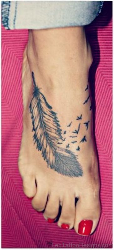Small Birds And Feather Tattoo