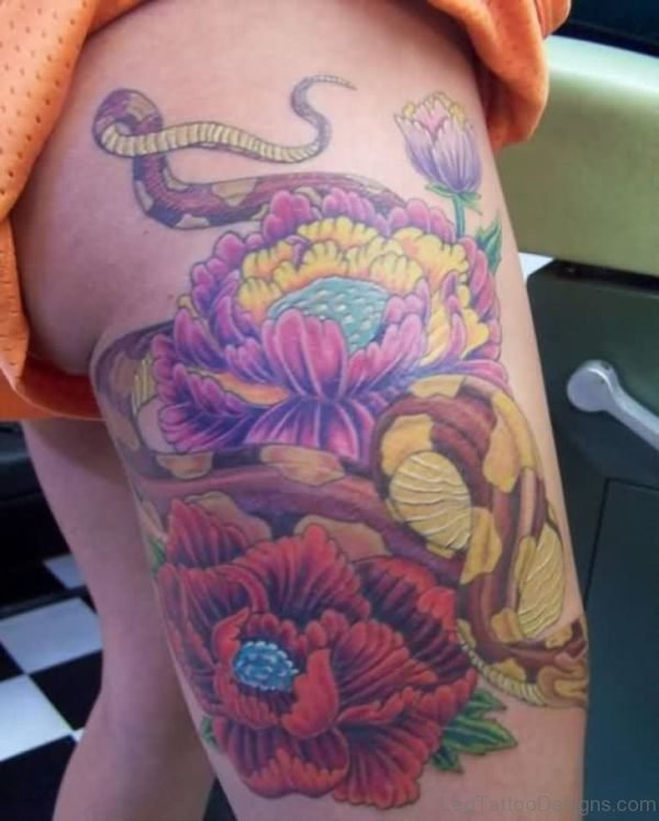 Snake And Flowers Tattoo