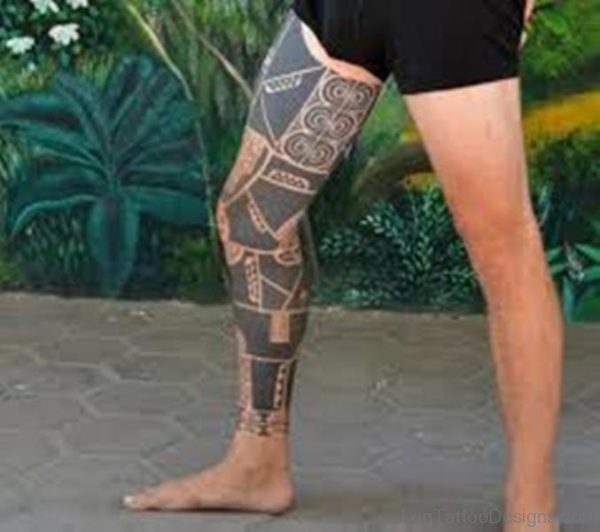 Solid Tribal Tattoo Design On Leg