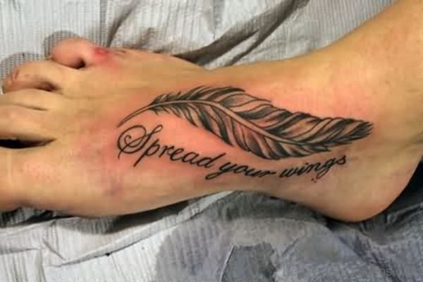 Spread Your Wings Feather Tattoo On Foot