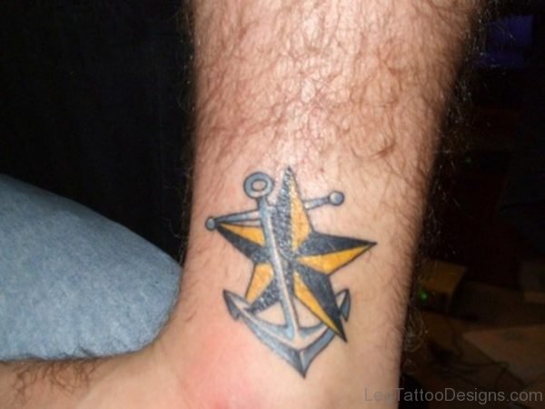 Star Anchor Tattoo On Ankle