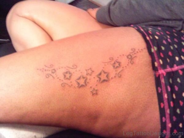 Star Tattoo Dsign On Thigh