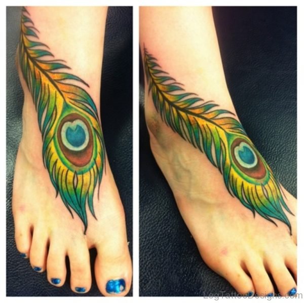 Stunning Feather Tattoo On Foot