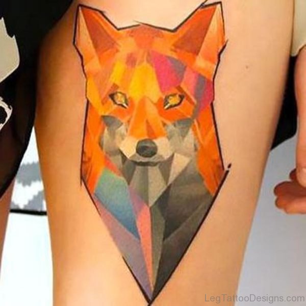 Stunning Fox Tattoo On Thigh