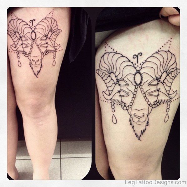 Stylish Aries Tattoo On Thigh