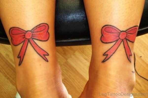 Stylish Bow Tattoo On Leg