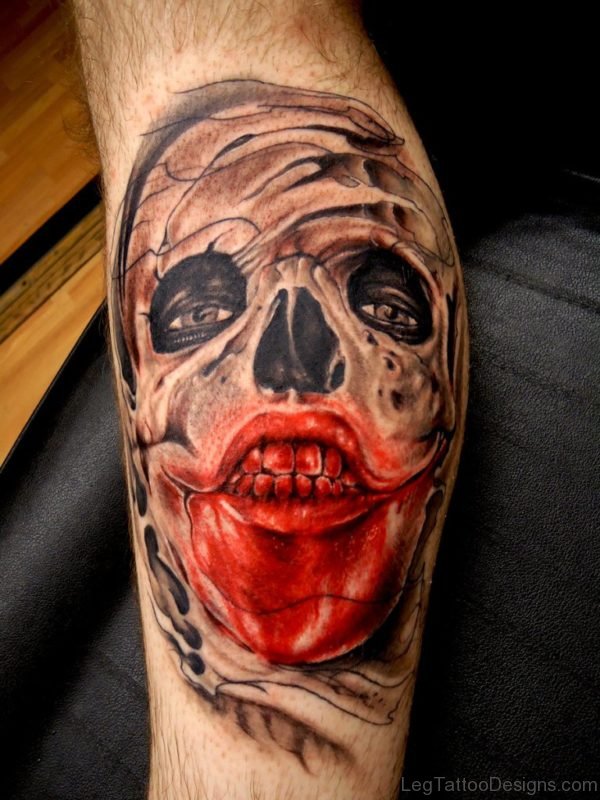 Stylish Skull Tattoo On Leg