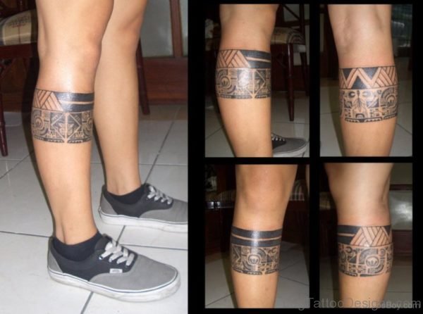 Stylish Tribal Tattoo On Leg