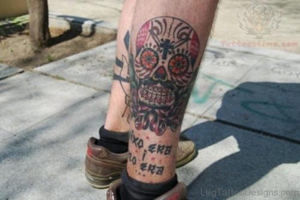 Sugar Skull Tattoo On Leg