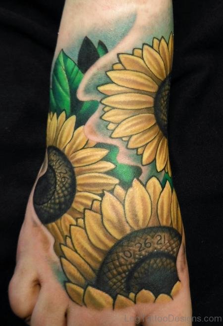 Sunflower Tattoo On Foot