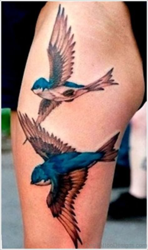 Swallow Tattoo Design On Thigh