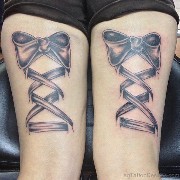 Sweet Bow Tattoo On Thigh