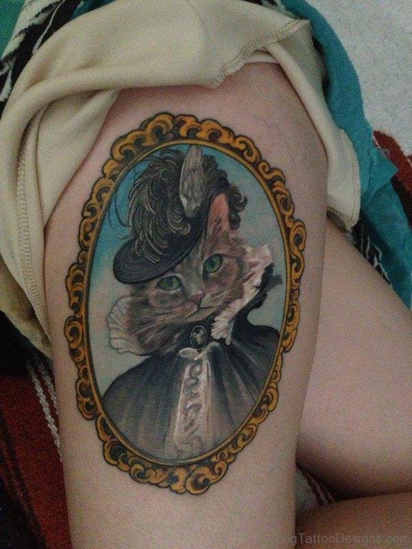 Sweet Cat Thigh Tattoo